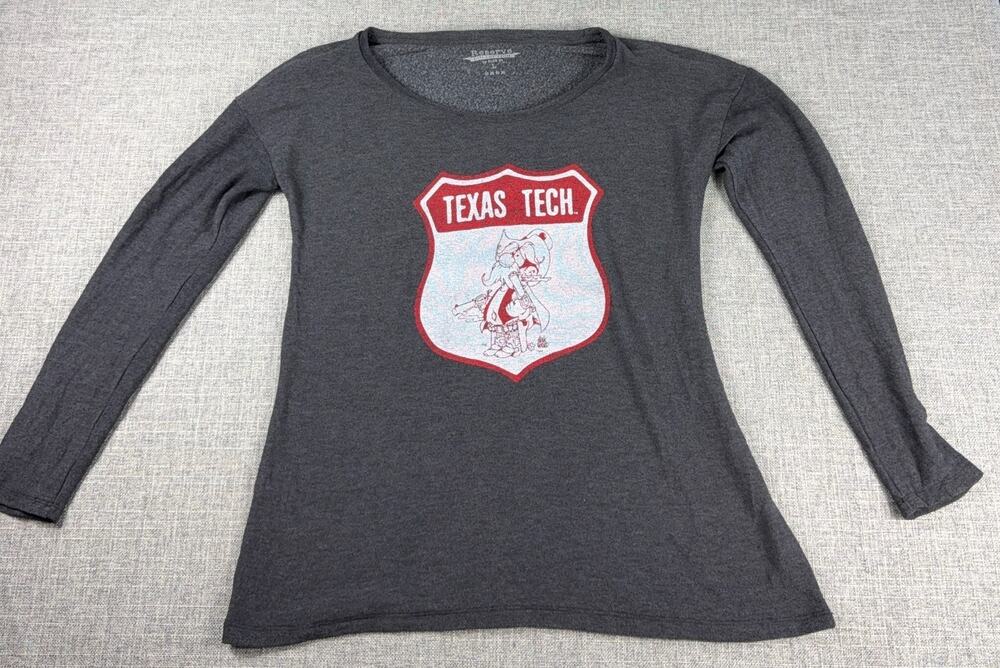 Texas Tech Womens L Red Raiders Long Sleeve Tee Blue 84 Retro Graphic Gray
